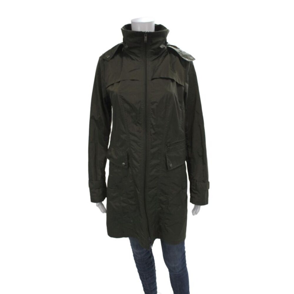 Cole Haan Womens Green Rain Coat Long Sleeve Snap Closure Size S